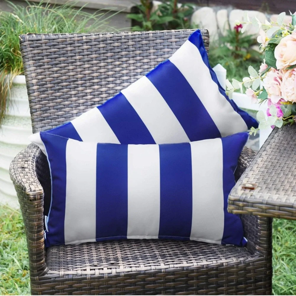 Luxury Home | Blue & White Striped Outdoor Water Resistant Lumbar Pillow Covers